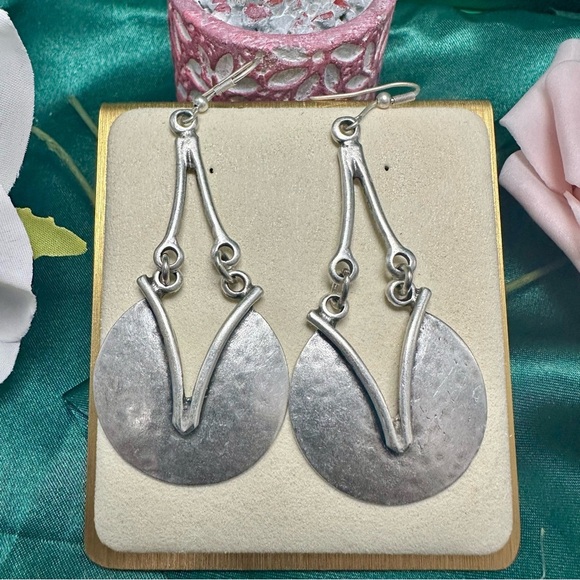 Silver Geometric Drop Earrings – Handmade Boho Artisan Dangle Jewelry NWT - Picture 3 of 13